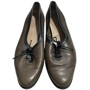 VTG Salvatore Ferrigamo Lace Up Wing Tip Oxford Shoes Leather Womens 8 B  Brown